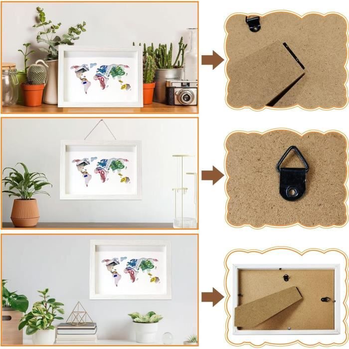 QHHENTOO Cadeau D'argent Voyage - Caisse En Bois Décorative - Carte Du Monde De Vacances