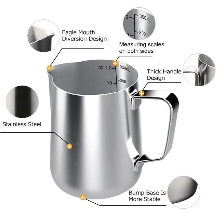 TechKen Pot à Lait Inoxydable Barista 900ml - Pichet Mousseur Lait Pour Cappuccino Et Latte Art