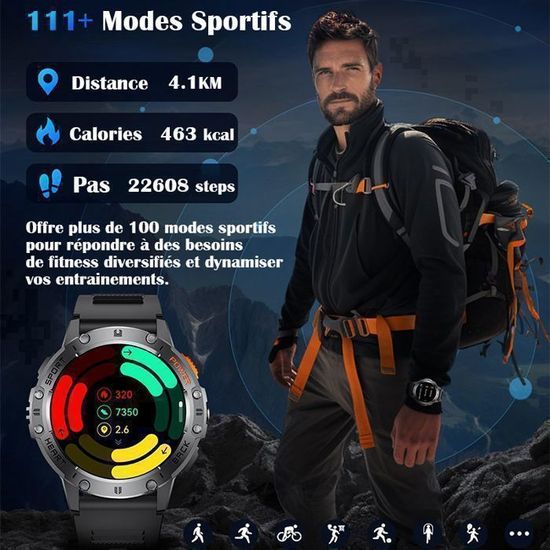Montre Connectée Homme 1,43" AMOLED - Appels Bluetooth, IP68 étanche, 170+ Modes Sport, Suivi Santé - Compatible Android/iOS - 7