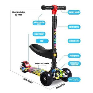 Trottinette Enfant 3-en-1 Avec Siège Amovible – 2-8 Ans – Roues LED 5 Cm – Pliable – Charge 80 Kg – Alliage Alu