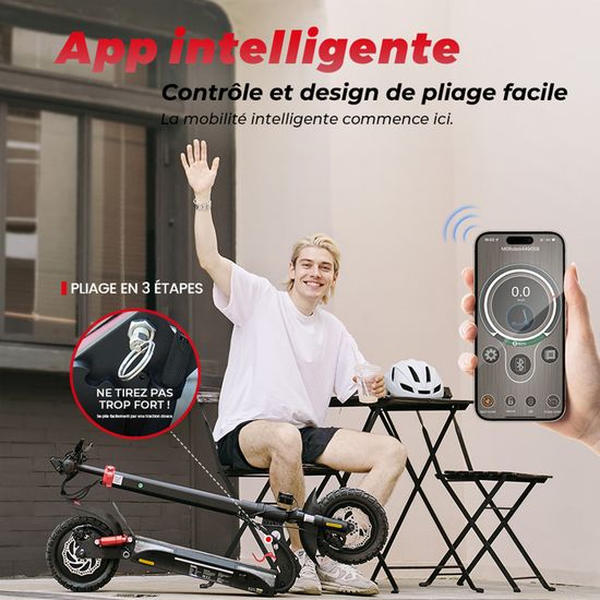 IScooter IX3 Trottinette électrique Pliable 800W – Batterie 48V 10Ah, 30-40km, Pneus 10" Tout-terrain, APP, LED