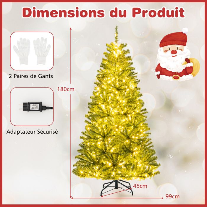 Sapin De Noël Artificiel 180 Cm Enneigé - 1000 Branches PE/PVC - Montage Facile - 9