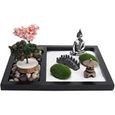 De Sable De Jardin Zen,Statue De Bouddha Mini De Jardin De Sable Zen, Plateau,Jardin Zen Japonais Pour Bureau,Sable Blanc, Caillou-0