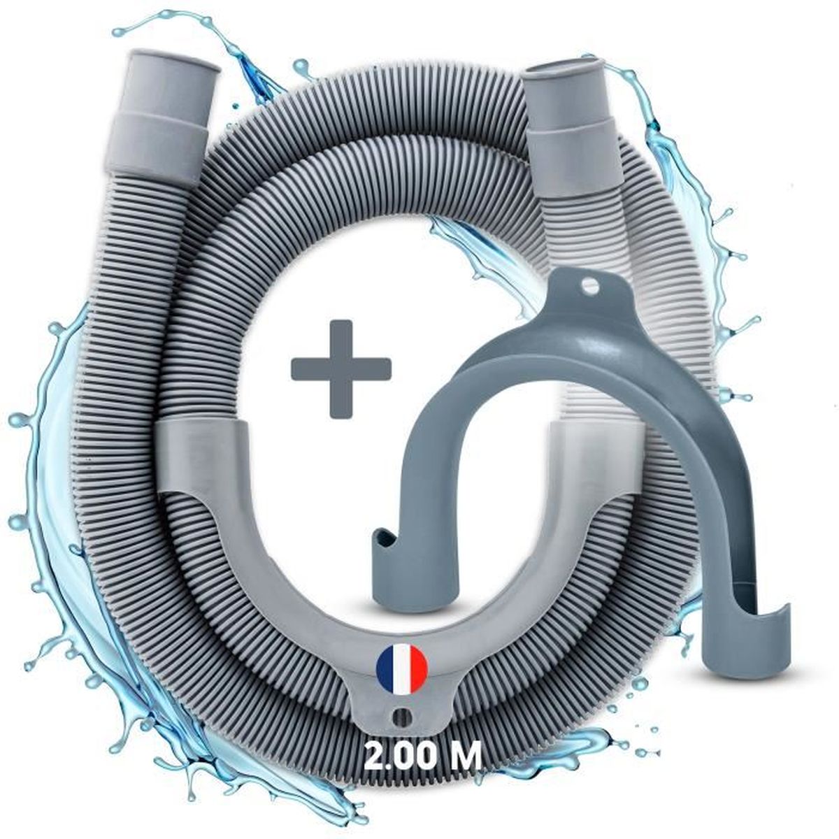 Tuyau Vidange Machine a Laver 2,0M Ø1922 mm + Support de Tuyau Evacuation Coudé en PVC Facile