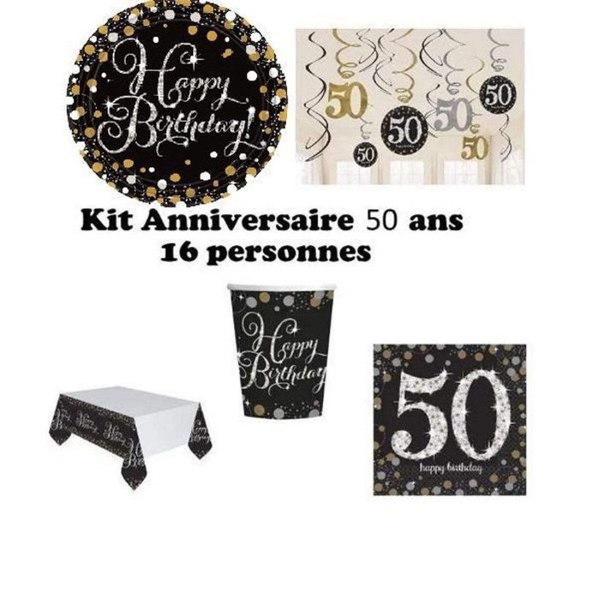 Mgs33 Anniversaire 50 Ans Cde 7 Decoration Table 16 Personnes 16 Assiettes 16 Gobelets 16 Serviettes 1 Nappe 1 Tourbillon 50 Achat Vente Kit De Decoration Cdiscount