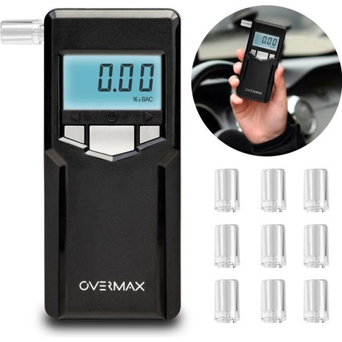 Éthylotest Numérique Portable Avec Alarme - 10 Embouts Jetables Inclus - Test D'alcoolémie Rapide, écran LCD - 6