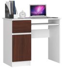 Bureau d'ordinateur AKORD gauche PIKSEL Blanc 90 cm 1 porte 1 tiroir façade Wengé 3 étagères 90x50x77 cm