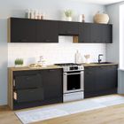 IDMARKET Cuisine complète casserolier 300 cm SUBTIL avec plan de travail 9 éléments bois et noir