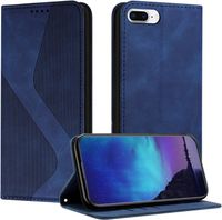 Coque portefeuille en cuir PU pour iPhone 8 Plus/7 Plus (5,5"), bleue, avec rabat magnétique et porte-carte.