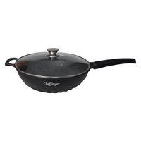 Cheffinger - Poêle wok avec couvercle - 32cm - Noir