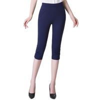 Pantacourt Femme Taille Haute Élastique Grande Taille Pantalon 3-4 Léger Stretch Ete Couleur Unie
