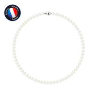 PERLINEA - Collier Perle de Culture d'Eau Douce AAA+ Semi-Ronde 6-7 mm Blanc - Fermoir Boule Argent 925 Millièmes - Bijoux Femme
