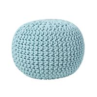HOMESCAPES Pouf Rond Tricoté En Coton Blanc Cassé – 40x35 Cm – Repose-Pieds Doux Et Déco Cosy Fait Main