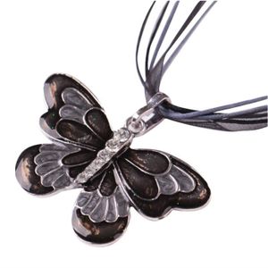 Belle filles émail plaqué argent papillon cristal collier pendentif avec chaînes