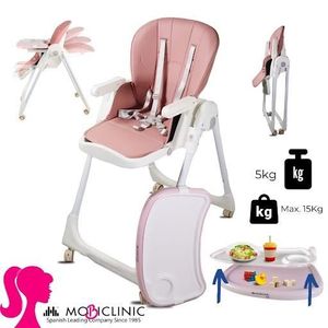 CHAISE HAUTE  Chaise Haute bébé Mobiclinic Extra Pliable Convertible en chaise Haute Simba Harnais 5 points Roues avec Freins Rose