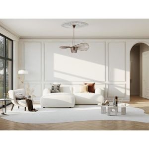 CANAPÉ FIXE Canapé d'angle en tissu bouclette blanc - VENTE-UNIQUE - POGNI - 4 places - Design contemporain