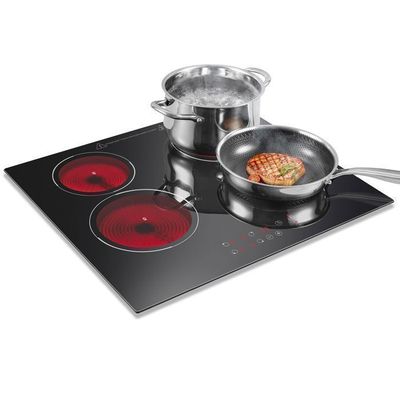 NOXTON Plaque De Cuisson En Céramique Intégrée 3 Feux, Table De Cuisson électrique En Verre Cristal Noir Avec Commande Tactile Minuterie Verrouillage Pour Enfants 5700w Pas De Prise Incluse 82830570