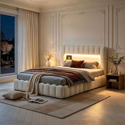 Lit coffre 160x200 cm, lit double avec rangement, PU lit adulte