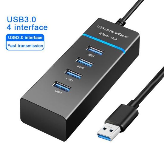 Hub USB 4 Ports 2.0 - Multiprise Adaptateur Noir, Neuf, Générique