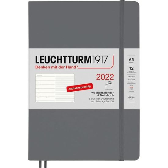 Agenda Semainier LEUCHTTURM1917 2026 A5 - 18 Mois Juillet 2025 à Décembre 2026, Couverture Rigide Noir Allemand