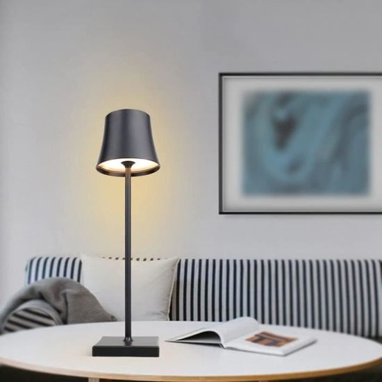 Lampe de table,lumiere bureau tactile 5200mAh, dimmable,Lampe poser pour  restaurant,interieur,terrasse,chevet-NOIR - Cdiscount Maison