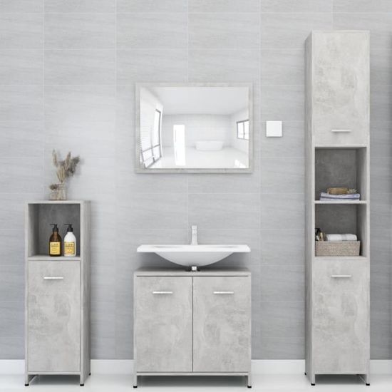 Ensemble Meuble de salle de bain 3 pcs - Gris béton - Contemporain Design
