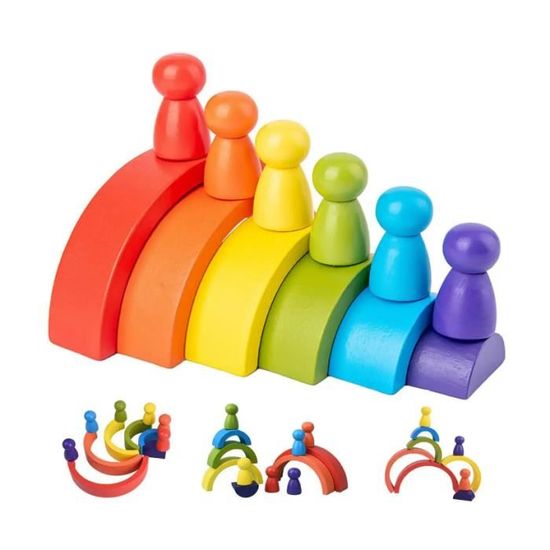 12 blocs de construction éducatifs en bois arc-en-ciel pour enfants ...