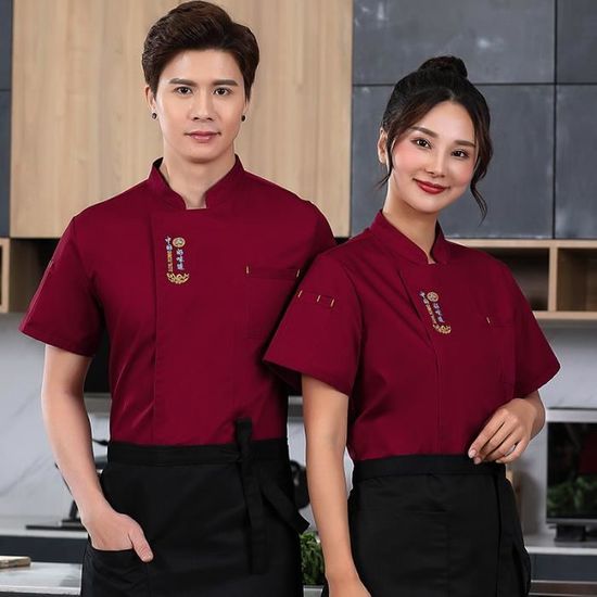 Runhomal Veste Chef Cuisinier Manches Courtes Homme Femme - Blouse Cuisine Professionnelle Respirante