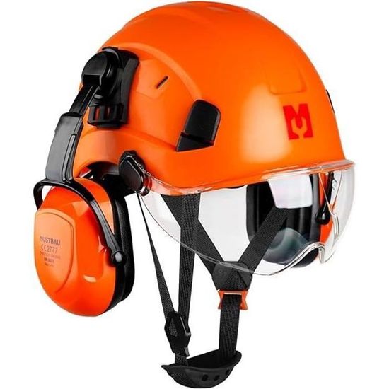 Protection Débroussailleuse Casque De Sécurité Avec Visière Et Coquilles Antibruit - Réglable 53-63cm - Norme EN397 Casque De Chantier