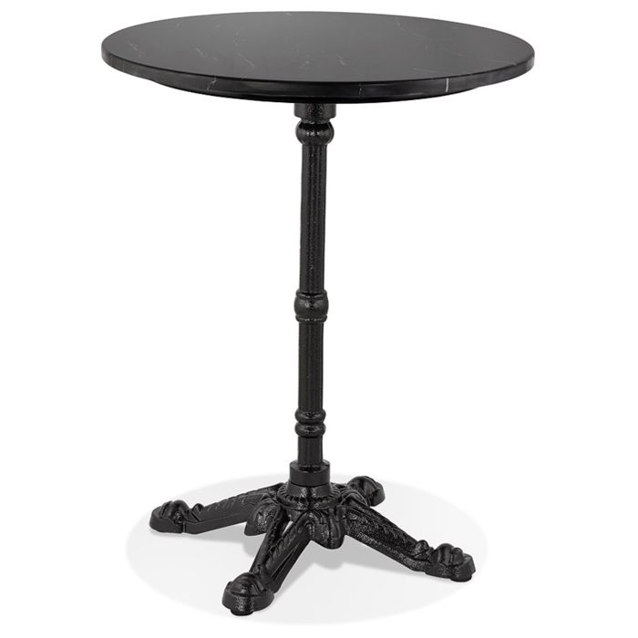 Petite table bistrot ronde 'MARAY' style rustique en marbre et métal noir - Ø 60 cm