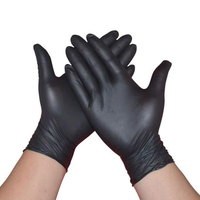 Gants en Nitrile jetables noirs 100 pièces/bo?te - Ambidextres sans poudre pour le nettoyage ménager, gants en Latex de tatouage à u