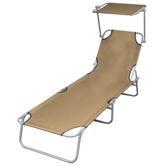 Dex- Chaise longue pliable avec auvent Acier Taupe résistant aux intempéries