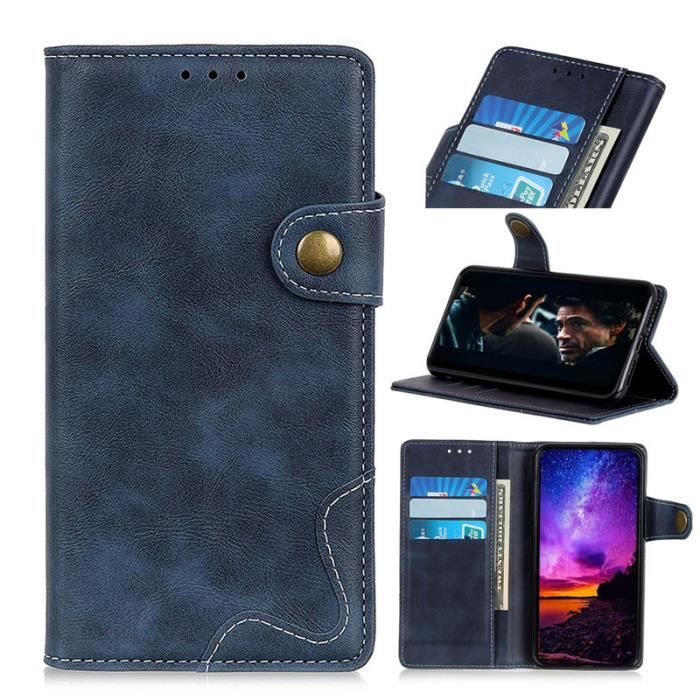 Coque Xiaomi Redmi Note 9S, Cuir Vintage Porte-cartes Protection avec Support et Magnétique Antichoc Bumper, Bleu