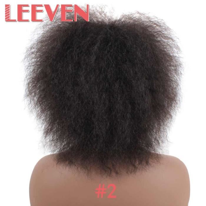 Leeven 100g perruque synthétique perruques courtes Afro crépus cheveux noirs droits pour les femmes afro - Type n ° 2-6inches