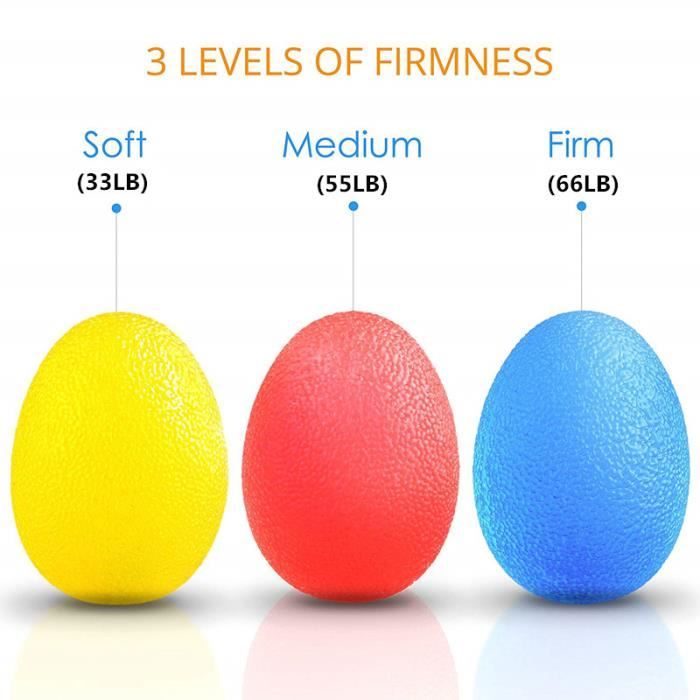 Lot de 3 Muscleur de Main Balle Anti Stress Balle Rééducation Main Souple Moyen Dur Diamètre de 5.8*3.4CM pour Diminution du Stress