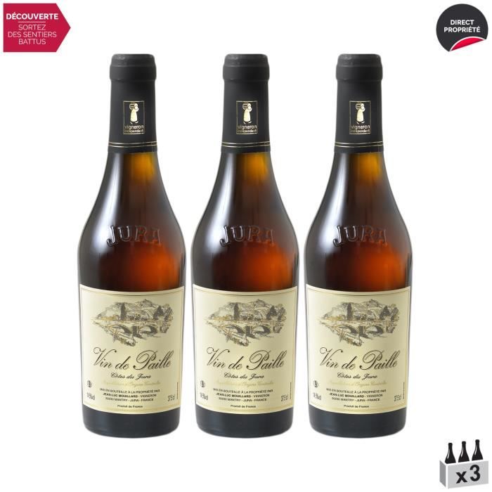 Côtes du Jura Vin de Paille Blanc 2017 - Lot de 3x37.5cl - Domaine Jean-Luc Mouillard - Vin AOC Blanc du Jura - Cépages Chardonnay,