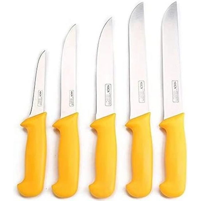 Shov Couteau de Boucher Couteau de Cuisine Combat Poignardant Couteaux 5 Pièces Acier Inoxydable Qualité Pro Jaune