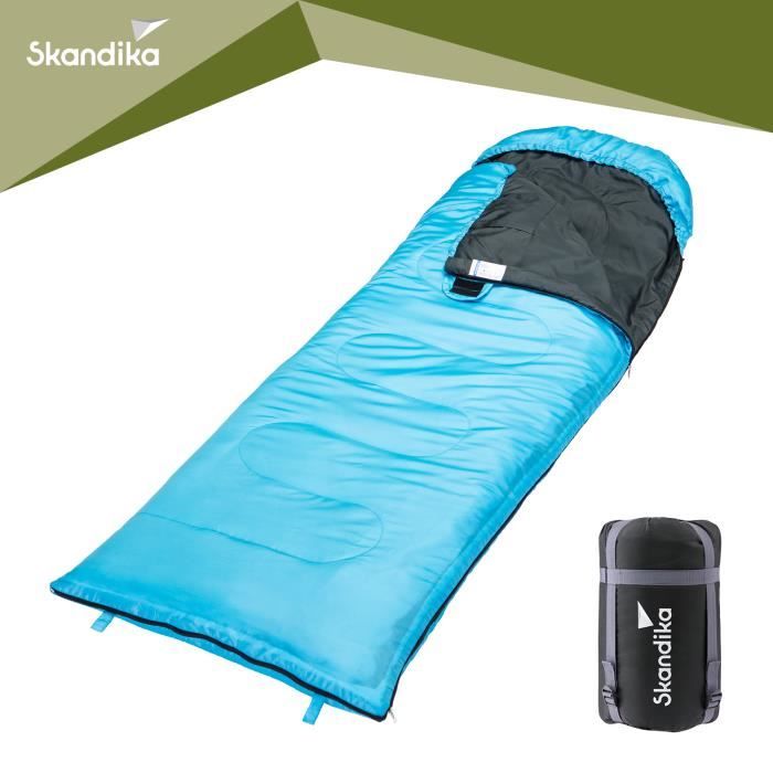 Skandika Skye - Sac de Couchage Rectangulaire - 220x75 cm - Jumelable - Bleu -Zip Droit