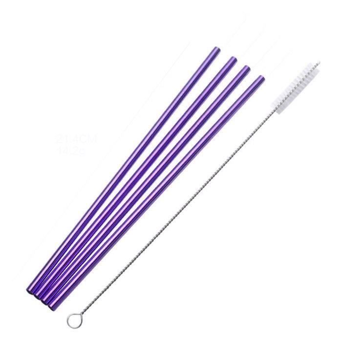 réutilisables en acier inoxydable potable courbe-droite pailles Portable coloré pailles 4 pcs+1 PC Brosse straight str LIFFT7533