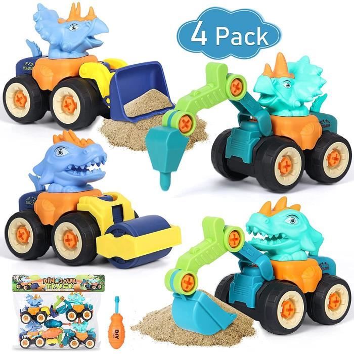 4pcs Dinosaure Voiture Enfant DIY Véhicules de Construction Jeux Assemblage et Démontage Voiture de Chantier Camion