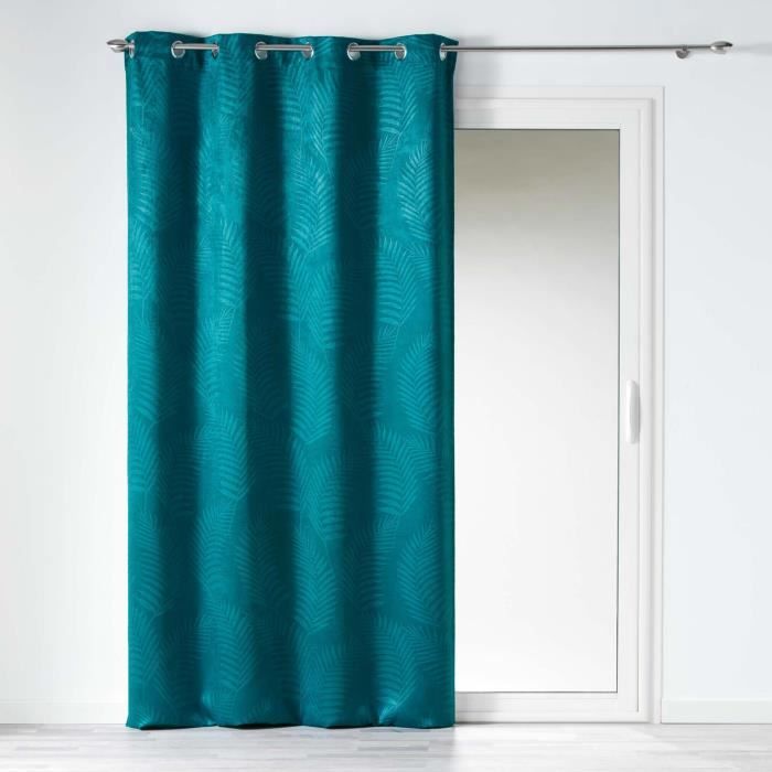 Rideau occultant 140 x 240 cm en velours frappé Tropicaline Bleu pétrole