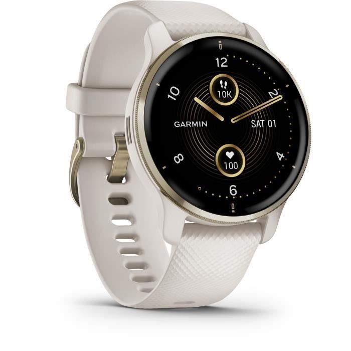 GARMIN Venu 2 Plus - Montre connectée avec appels via Bluetooth - Cream Gold - Bracelet ivoire
