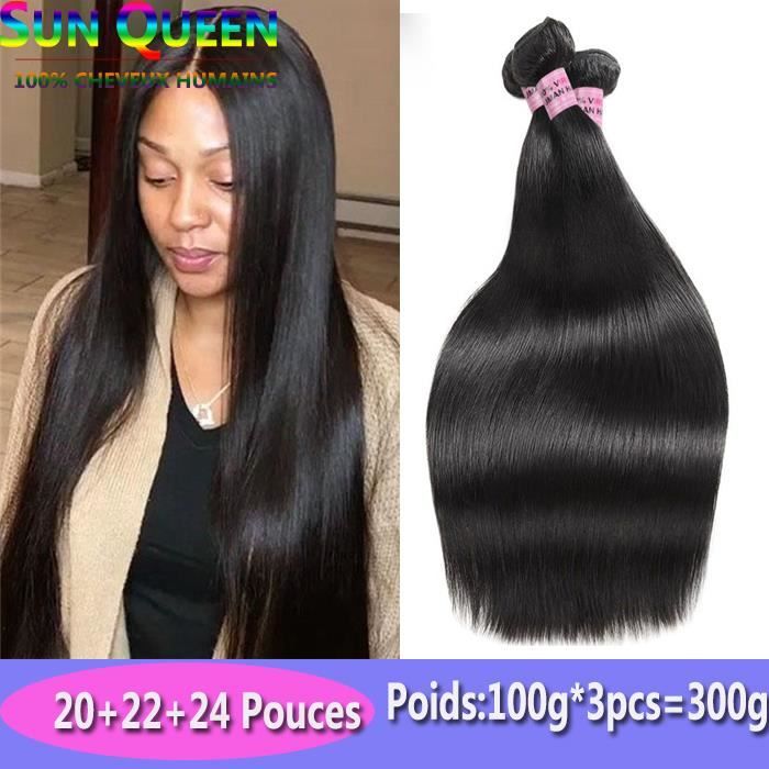 3 Tissage Péruviens Lisse Virgin Hair 8A Cheveux Naturels 100g/p Sun Queen 20+22+24 Pouces