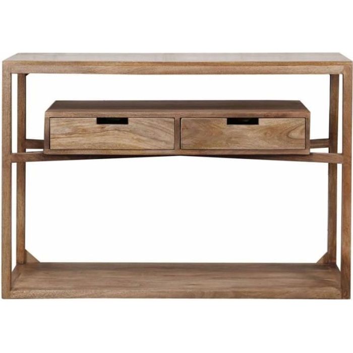 Console Sahara Table Design ou de Drapier Meuble d'Entrée à 2 Tiroirs en Manguier 30x76x110cm 76 Naturel