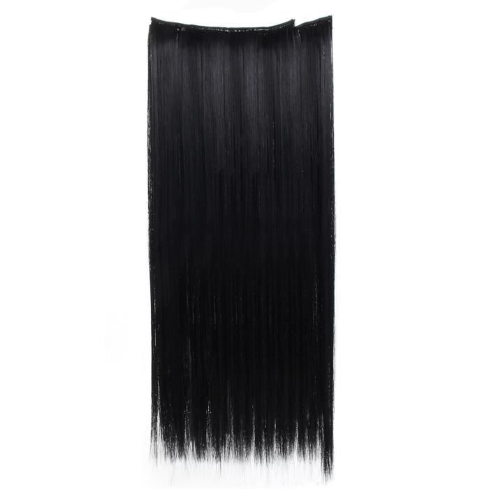 T4W 7Pcs 56cm Cheveux Raides Complets Clip Extensions de Cheveux En Fibre Chimique Résistant à Chaleur Noir Naturel