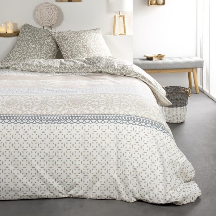 Housse de couette 240x260 Sunshine Aldemor + 2 taies 100% coton 57 fils Beige