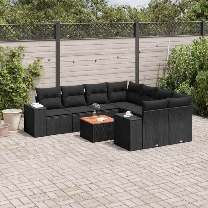 VidaXL Fauteuil Jardin Résine Tressée Noire + Coussins Blanc Crème - Confort Extérieur