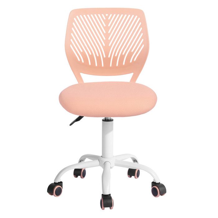 furniturer chaise de bureau ergonomique en hauteur réglable et pivotante avec assise en tissu sans accoudoir, rose pale