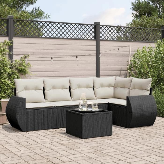 vidaXL Salon de jardin 6 pcs avec coussins noir résine tressée 3221335