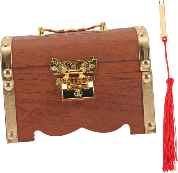 Tirelire Coffre Au Trésor Vintage En Bois - Boîte Décorative Argentée Rangement Cadeaux - Décoration Intérieur Rustique